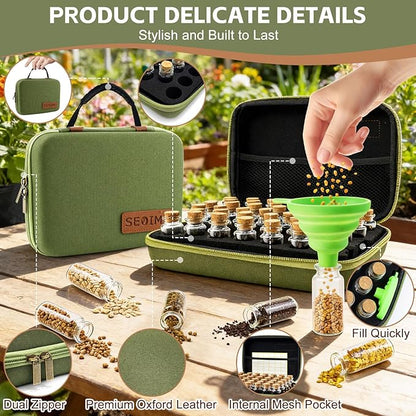40 Slots Seed Storage Organizer Box, Sturdy Seed Organizer with Classic Vintage Design, Garden Seed Saver Kit with Label Stickers and Funnel, Airtight Seed Storage Container for Flowers, Vegetables