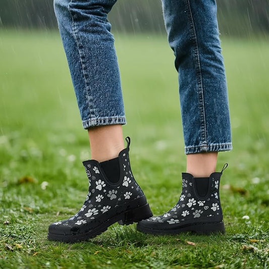 HISEA Ankle Rain Boots for Women Waterproof Chelsea Short Rubber Garden Shoes for Ladies Lightweight Fashion