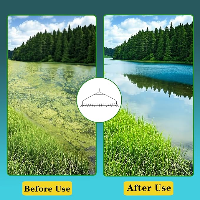 Sancat 32" Throwable Aquatic Weed Rake, Pond Weed rake,Steel Rod Lake Weed Cutter, Pond Weed Clearing Tool, 30ft Long Rope and The Net
