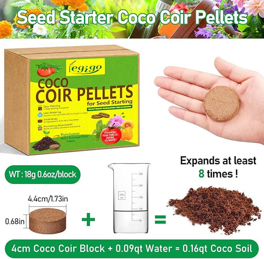 Legigo 50 Pcs 40mm Coco Coir Pellets Seed Starter Soil Mix- Organic Coconut Coir Potting Soil Pods for Seedling, Coco Peat Soil Discs for Indoor & Outdoor Plants Bonsai Herbs Vegetables and Flowers
