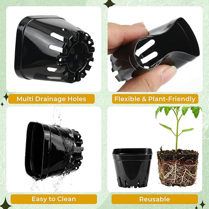 100 Pcs Square Nursery Pots, 5 Pcs Seed Starter Tray, 2.6 inch Nursery Pots with Tray, Plastic Starter Pots for Planting Seeds, Reusable Seed Starting Pots with Drainage Holes (Plastic)