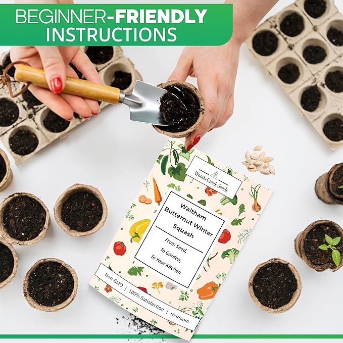 Waltham Winter Butternut Squash Seeds for Planting – Heirloom, Non-GMO Butternut Squash Seeds for Home Gardens, Sweet Winter Squash for Cooking | Woods Creek Seeds