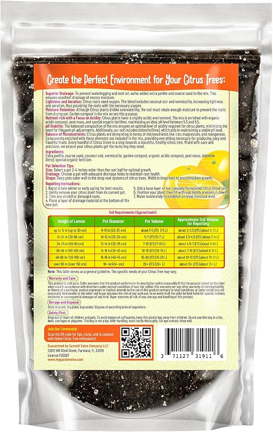 Premium Organic Citrus Potting Soil for Indoor/Outdoor Plants - Perfect for Oranges, Lemons, Limes & Grapefruits Trees - Hand Blended for Optimal Growth (3 QUARTS)