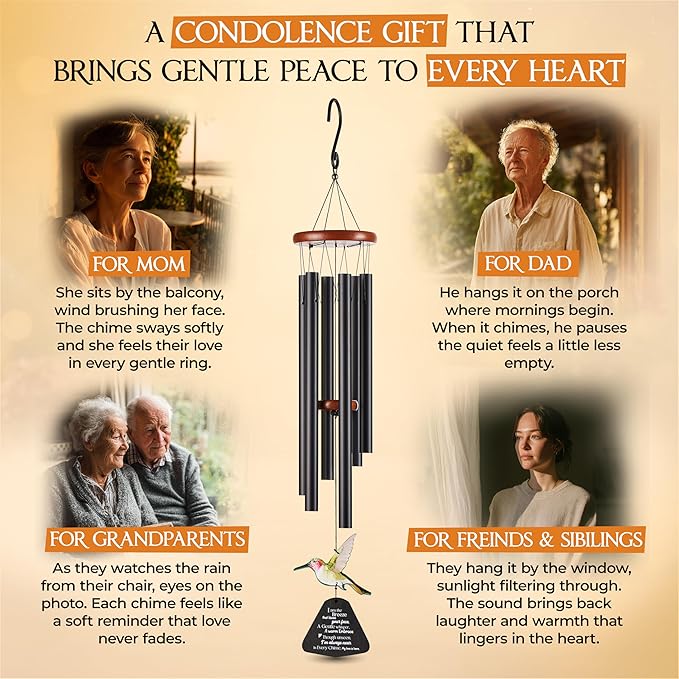 32 Inch Hummingbird Memorial Wind Chimes Outdoor, Sympathy Gifts for Loss of Loved One, Memorial Gifts for Loss of Mom, Sympathy Wind Chimes for Mother, Father, Brother, Sister