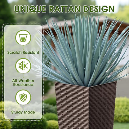 Devoko Resin Tall Planters with Tray for Outdoor Plants Set of 2, Large Taper Outdoor Planter Pots with 4 Drainage Holes, Flower Pots Modern Decor for Porch, Patio, Backyard, Garden(Brown, 24")