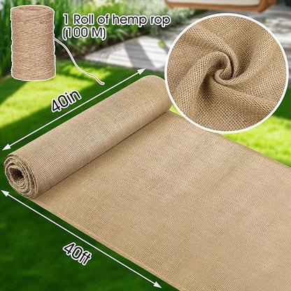 40" x 40 feet Burlap Fabric Roll, Burlap Tree Wrap, Natural Jute Garden Fabric for Outdoor Plant Cover, Weed Barrier Cloth, Landscaping, DIY Crafts, Gardening & Rustic Christmas Party Decor