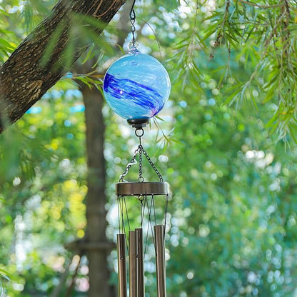 Taman Solar Wind Chime - 35" Glass Solar Lights Wind Chimes Valentine's Day Gift for Outside Deep Tone Decorative Memorial Gift for Home, Outdoor, Yard, Patio, Balcony, Garden Decor