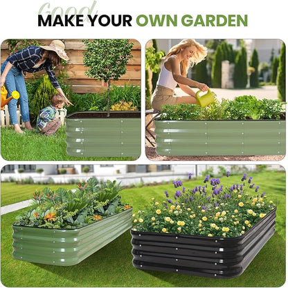 5-in-1 Adjustable Raised Garden Bed Kit | Galvanized Planter Boxes for Vegetables, Flowers | 12" Tall, Multiple Sizes (8x2x1ft, 9x1x1ft, 5x5x1ft, 6x4x1ft, 7x3x1ft) | Outdoor Metal Raised Bed, Green