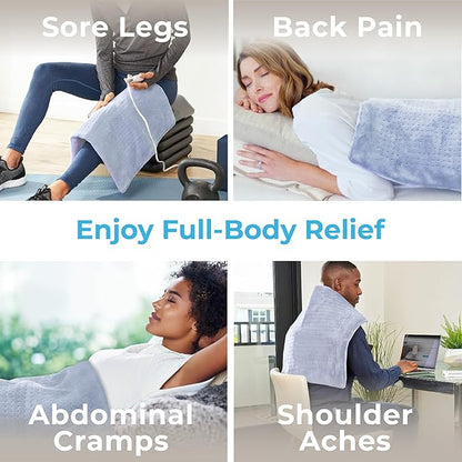 Pure Enrichment PureRelief Ultra-Wide Microplush Heating Pad - 20” x 24” XXL Size & 6 Heat Settings for Temporary Neck, Shoulder & Back Pain Relief - Moist Heat Option & Machine Washable (Periwinkle)