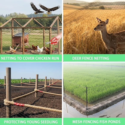 Garden Netting, 50' x 50' Heavy Duty Bird Netting Deer Fence Net, 1.6" Mesh Poultry Netting for Chicken Coop, Run & Garden, Protect Fruit Trees, Vegetables from Birds, Hawk,Deer, Squirrels