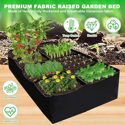 Longzhuo Grow Bags, 1 Pack Rectangular (6x3x1 Ft) 8 Grids - Breathable Reusable Planting Bags, Fabric Garden Bed for Growing Herbs, Flowers, Vegetables, Other Plants