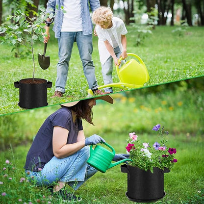 24 Sets 1 Gallon Grow Bag with Plant Saucers, Durable Aeration Fabric Pots with Handles Black Drainage Planter Bags Reusable Garden Bags Plastic Drip Trays Set for Indoor Outdoor