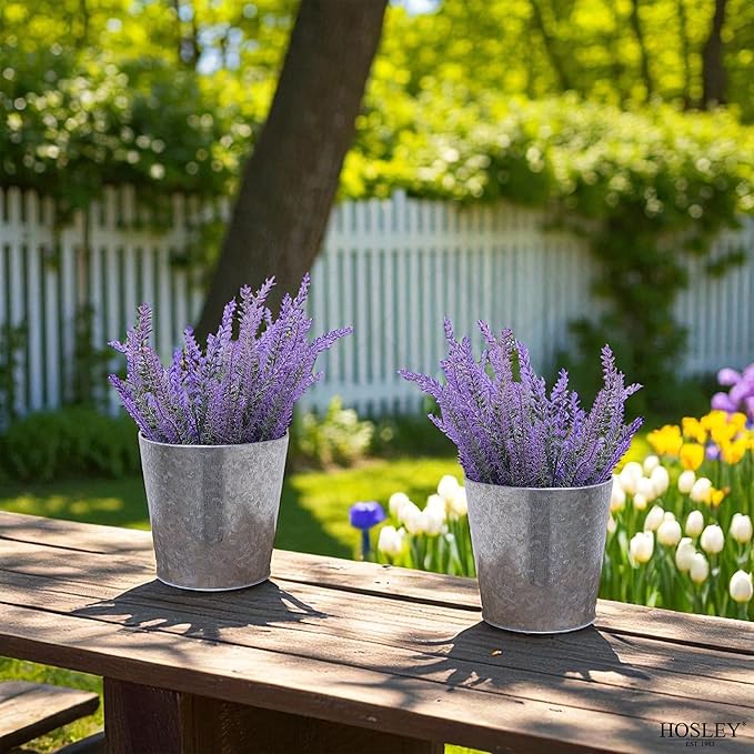 Hosley Set of 3 Galvanized Finish Bucket/Pots with PVC Liner 5" Dia x 4.75" H Ideal Gift for Floral Arrangements Wedding Home Office Party DIY Indoor Outdoor Garden Patio
