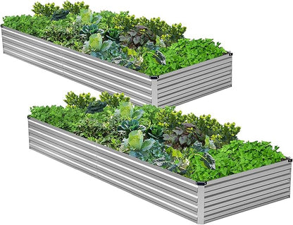 2PCS 7x3x1ft Galvanized Raised Garden Bed Kit,Metal Planter Box for Vegetables,Flowers,Herbs Durable Rust-Resistant Patio Gardening Beds,Silver