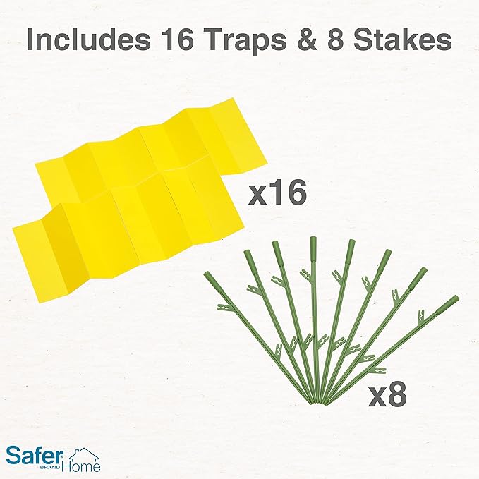 Safer Brand Home SH5026-3SR Houseplant Sticky Stake Insect Traps for Indoor Plants - 48 Traps Included - Controls Aphids, Whiteflies, Fruit Flies, Fungus Gnats, and Other Insects