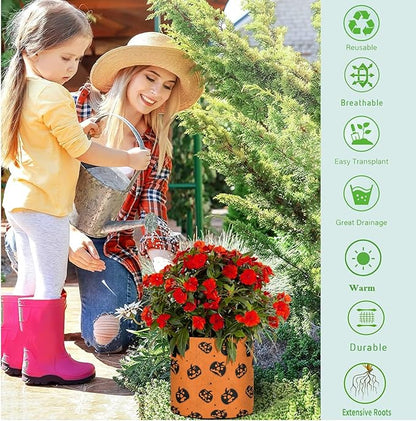 3 Gallon Pumpkins Spider Web Halloween Heavy Duty Grow Bag Breathable Planter Pot Containers with Handles for Potato Tomato Fruits Vegetables Flowers