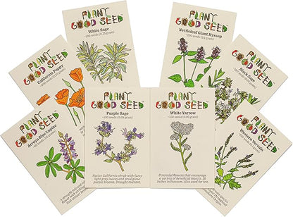 Plant Good Seed California Natives Seeds for Planting - 8 Packet Collection - Sage, Yarrow, Nettle, Poppy, Lupine, Mugwort, Hyssop - Wildflower Variety Pack