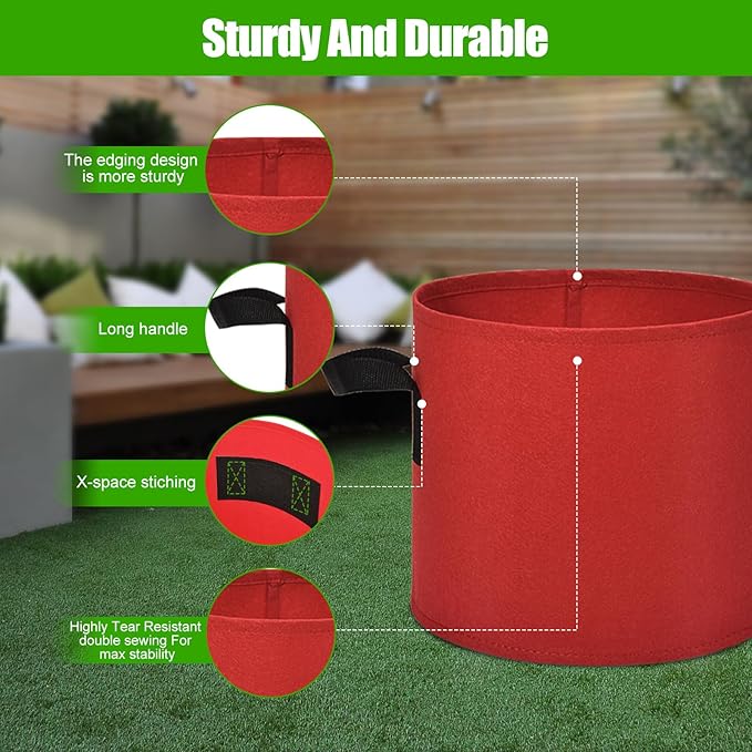 15 Gallon Grow Gags, 6 Pack Multicolor Fabric Plant Pot Bags with Long Handles for Garden Vegetables Flowers, Make Colorful Garden
