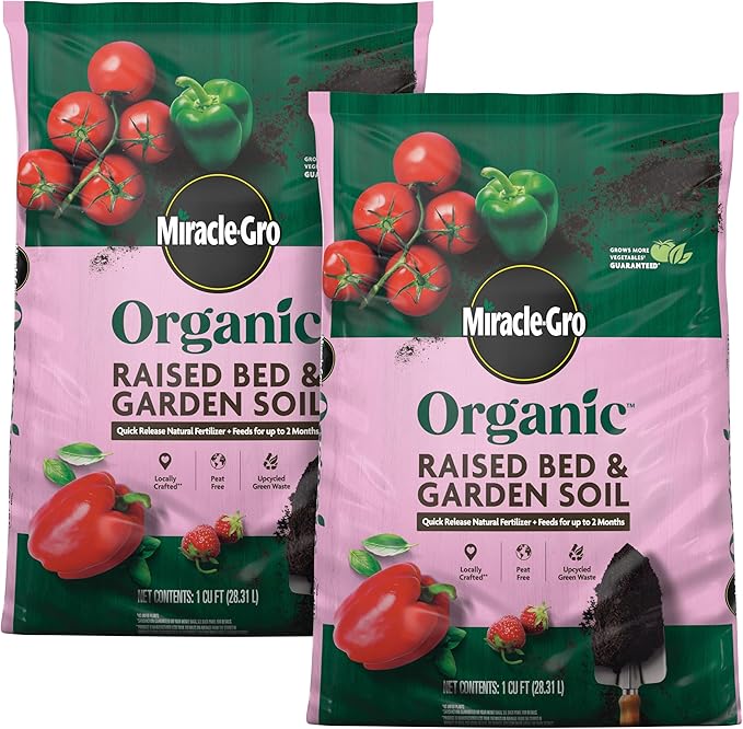 Miracle-Gro Organic Raised Bed & Garden Soil with Quick Release Natural Fertilizer, Peat Free, 1 cu. ft., 2-Pack