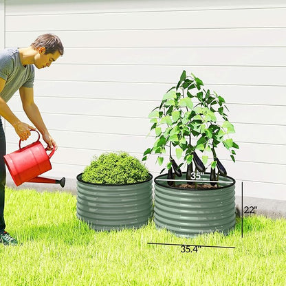 Outsunny Galvanized Raised Garden Bed Set of 2, Planters for Outdoor Plants with Safety Edging, Easy-to-Assemble Stock Tanks for Growing Flowers, Herbs and Vegetables, 3' x 3' x 2', Light Green