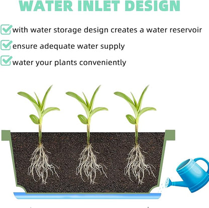 Window Box Planter, 7 Pack Plastic Vegetable Flower Planters Boxes 17 Inches Rectangular Flower Pots with Saucers for Indoor Outdoor Garden, Patio, Home Decor