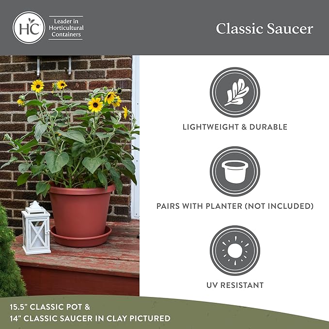 The HC Companies Flower Pot Saucers - Plastic Plant Saucer for Outdoors & Indoors - Traditional Design Plant Pot Trays for Water Drainage - Durable & Stylish Round Plant Tray (8-inch White)