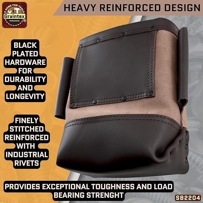 Graintex Nut & Bolt Bag, Beige Color Premium Quality Suede Leather Tool Bag, Tool Belt for Ironworker Tools, Bull Pin Loops, Ideal for Heavy-Duty Use, Bolt Bags for Construction Professionals - SB2204