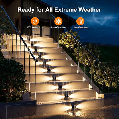 12 Pack Solar Powered Stair Lights Outdoor Waterproof Warm White Lamps for Deck Step Safety Outside Decorative LED for Porch, Sideway, Backyard, Garden, Pool, Easy Installation & All Night Lighting