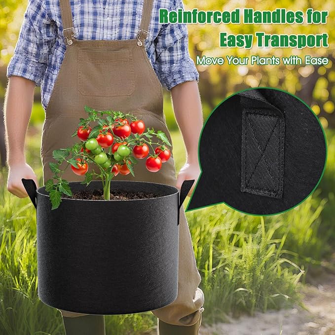 FEED GARDEN 10 Gallon Grow Bags 4 Pack – 300G Thickened Fabric Plant Pots with Reinforced Handles, Breathable Drainage Planters for Vegetables, Tomatoes, Herbs, Indoor & Outdoor Gardening