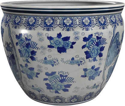 18" Ladies Blue & White Porcelain Fishbowl