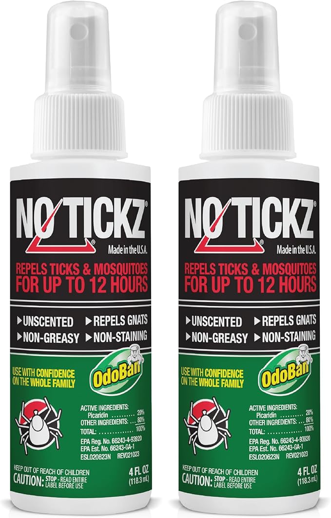 No Tickz Tick Repellent with 20% Picaridin, 12-Hour Protection from Ticks & Mosquitoes, Non-Greasy Formula, Made in The USA, Unscented, 4 Ounce Spray Bottle, 2-Pack