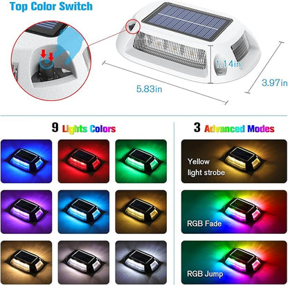 VOLISUN Solar Driveway Lights Dock Deck Lights 4 Pack,9 Colors in 1 Led IP67 Waterproof Outdoor Warning Step Lights for Driveway Sidewalk Pathway RGB