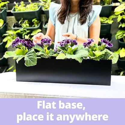 LaLaGreen Wall Planters for Outdoor (24 Inch, 4 Pack) Carbon Steel Black Metal Hanging Flower Pot for Succulents, Wall Mount Rectangular Window Sill Box Fence Floating Garden Shelf Deck Indoor Decor
