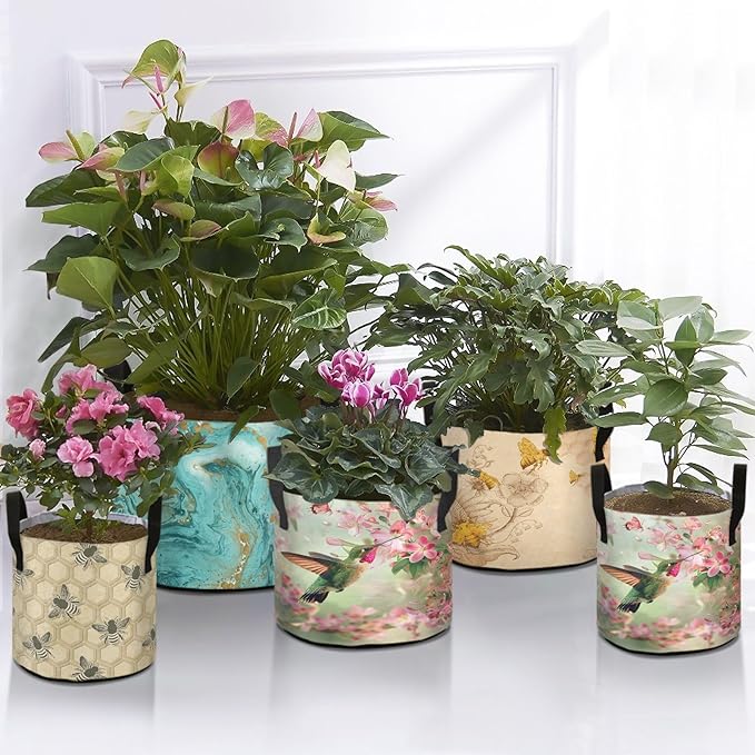 7 Gallon Hummingbird Foraging Flowers Butterfly Grow Bag Heavy Duty Thickened Plant Pot Containers with Handles for Potato Tomato Flowers Fruits Vegetables