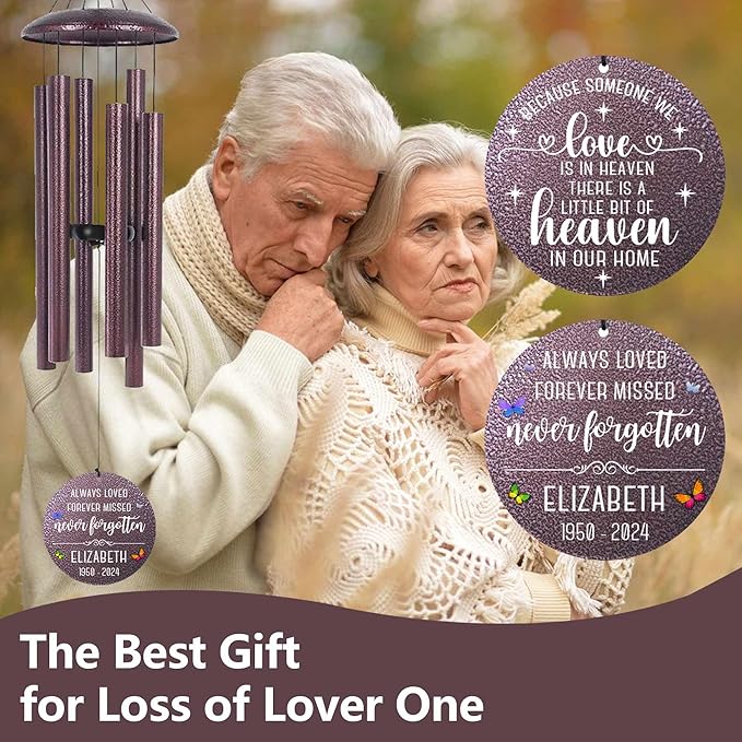 ASTARIN Personalized Memorial Wind Chime for Loss of Loved One 30/36/45 inch, Sympathy Deep Tone Wind Chimes for Mom Dad/Mother Father, Remembrance Gifts for Grief Condolence Funeral, Produced in USA