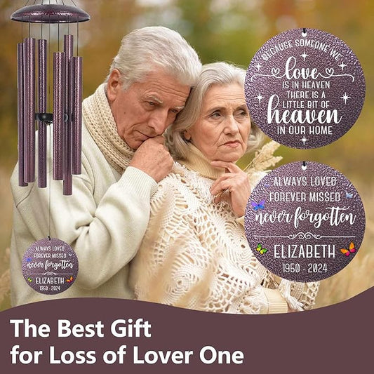 ASTARIN Personalized Memorial Wind Chime for Loss of Loved One 30/36/45 inch, Sympathy Deep Tone Wind Chimes for Mom Dad/Mother Father, Remembrance Gifts for Grief Condolence Funeral, Produced in USA