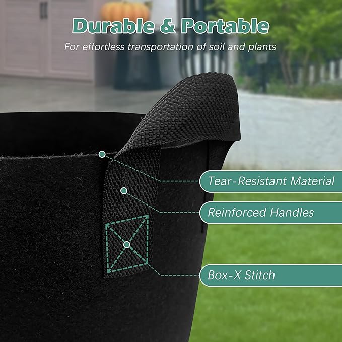 5-Pack 3 Gallons Grow Bags - Heavy Duty 300G Thickened Aeration Nonwoven Fabric Pots with Handles - Ideal Cloth Pots for Plants - Planters Accessories, Garden Vegetables Supplies