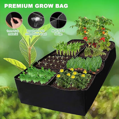 Longzhuo Grow Bags, 1 Pack Rectangular (6x3x1 Ft) 8 Grids - Breathable Reusable Planting Bags, Fabric Garden Bed for Growing Herbs, Flowers, Vegetables, Other Plants