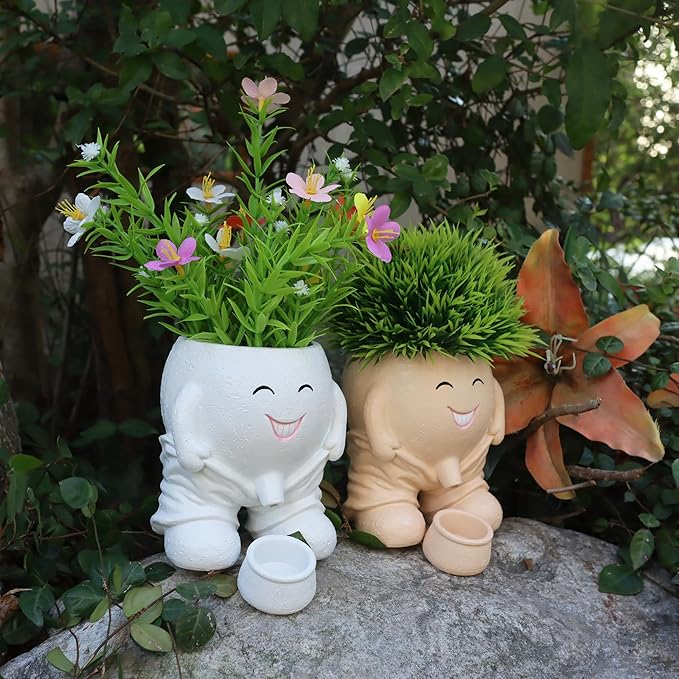 Head Planters Face Vase Succulent Pots for Indoor Outdoor Décor, Unique Plant Pot Fun Live Plants Planter Cute Cactus Pots, Gifts for Plant Lovers