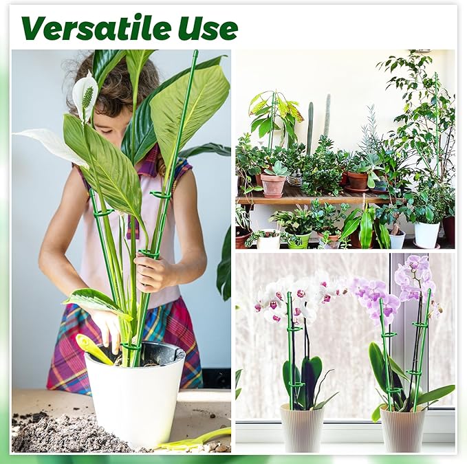 Plant Stakes 12 Inch Adjustable Length Plant Support Stake Orchid Stick with Clips Garden Pole for Indoor Outdoor Tomatoes Beans Vegetable