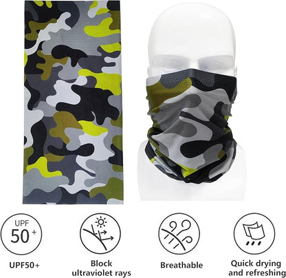 Bilymate Grey Camo Cooling Neck Gaiter - UPF 50+ Sun Protection, Breathable Mesh, Seamless Tube Bandana Headwear for Men & Women - Multi-Functional Headband