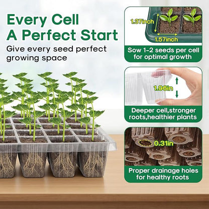 BlumWay Seed Starter Tray with Grow Light,4 Pack 160 Cells Seedling Tray with Humidity Dome/Indoor Grow Kit for Deep-Rooted Seedlings,Adjustable/Timed Light Plant Starter Set