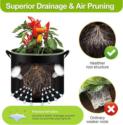 6-Pack 7 Gallon Grow Bags - 300G Heavy Duty Aeration Fabric Pots with Handles,Thickened Nonwoven Planter Bags for Vegetables Flowers Fruits
