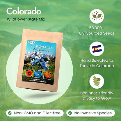 Created By Nature Colorado Wildflower Seed Mix, 14 Flower Varieties, 53,000+ Seeds