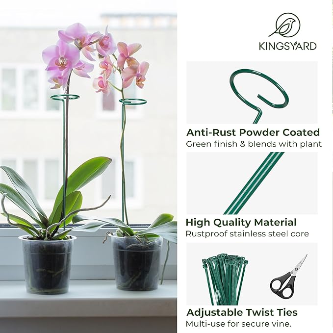 Kingsyard 10 Pack Plant Support Stakes - 4.5mm Thick Adjustable Sizes 16 or 32 Inch, Metal Plant Stakes for Indoor Plants or Outdoor Plants, for Garden Flowers Tomatoes Monstera
