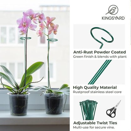 Kingsyard 10 Pack Plant Support Stakes - 4.5mm Thick Adjustable Sizes 16 or 32 Inch, Metal Plant Stakes for Indoor Plants or Outdoor Plants, for Garden Flowers Tomatoes Monstera