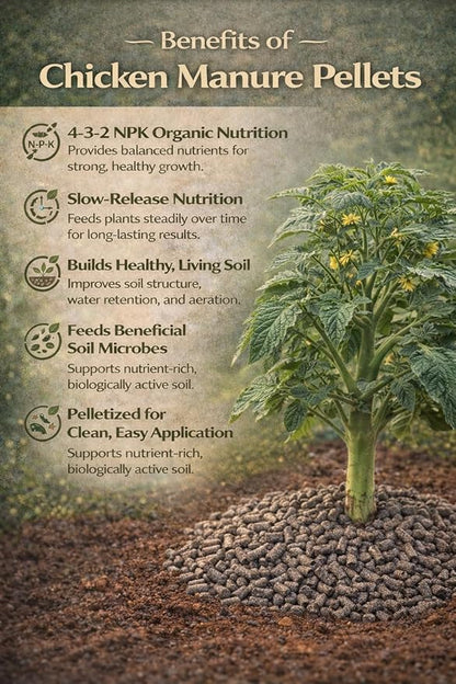 Chicken Manure Pellets, 4-3-2 NPK Organic Plant Fertilizer and Soil Rebuilder, 1.5lb Bag