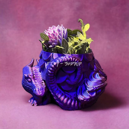 Sleeping Dragon Planter Vase - Gardening and Plant Lover Gifts | Witchy and Cottagecore Home Decor Piece for Succulents or Zen Garden | Medieval Boho Flower Pot with Drainage Holes (Purple Silk)