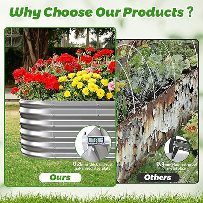 17" Tall Outdoor Garden Raised Garden Bed Kits, 5ft X 2ft Oval,0.8MM Thick Metal Raised Planter Bed/Ground Planter Box for Variety of Flowers,Herbs,Vegetables (Silver, 60X24X16.5 Inches)