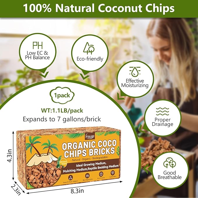 Legigo 2QT Horticultural Charcoal & 1.1 LB Coco Chips for Plants- Organic Coconut Coir Chips Brick and Hardwood Biochar Soil for Potting Mix and Indoor/Outdoor Gardening